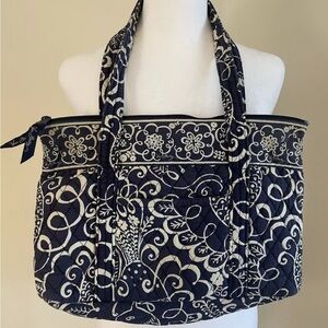 Vera Bradley Large Tote Bag in "Twirly Birds Navy" Pattern